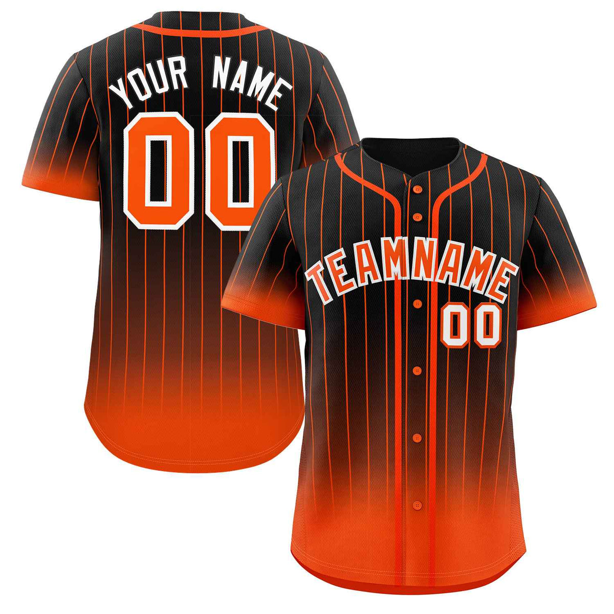 Benutzerdefinierte Schwarz Orange-Weiß Gradienten Streifen Mode Authentische Baseball Jersey