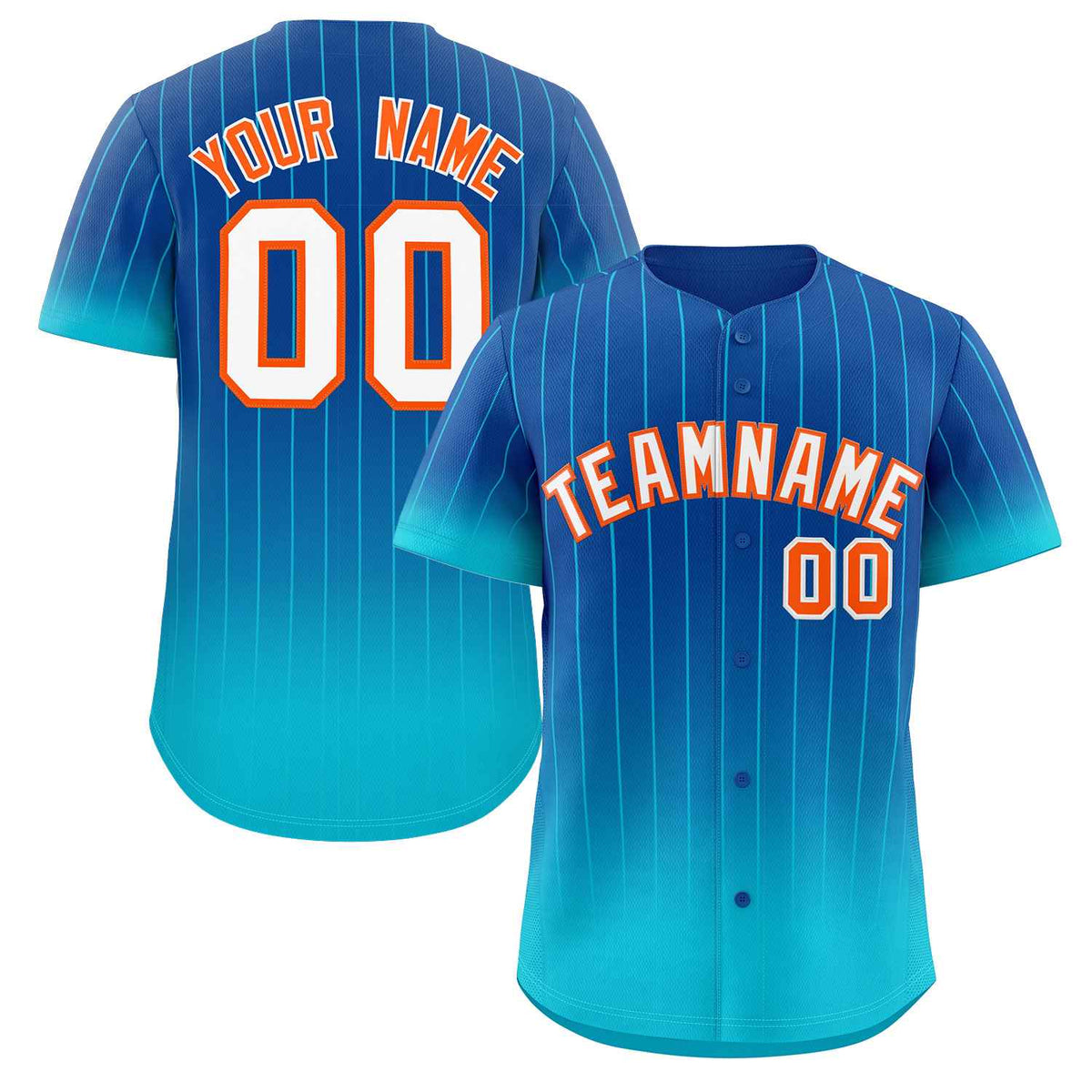 Maillot de baseball authentique à rayures dégradées bleu ciel et orange royal personnalisé