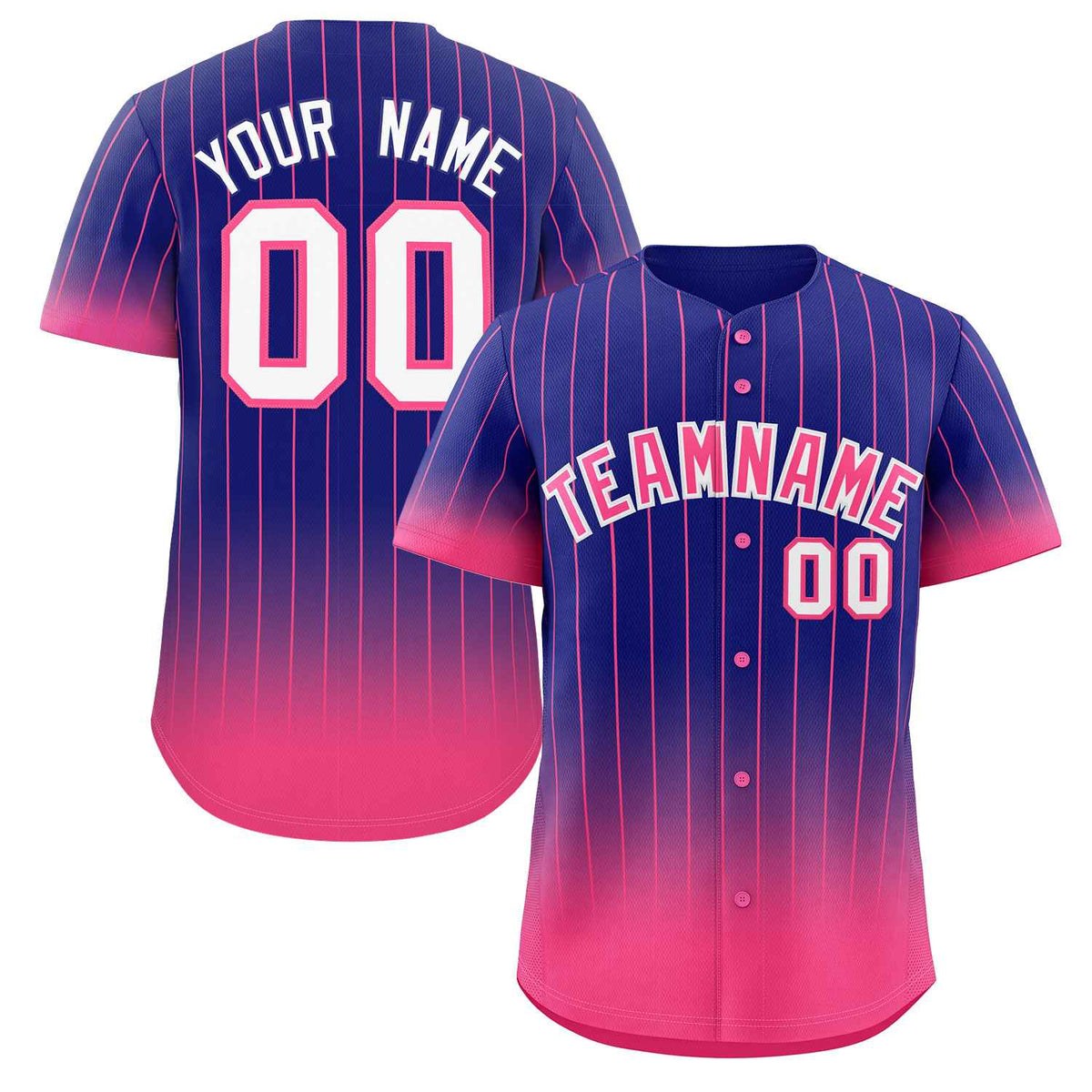 Benutzerdefinierte Lila Rosa-Weiß Gradienten Streifen Mode Authentische Baseball Jersey