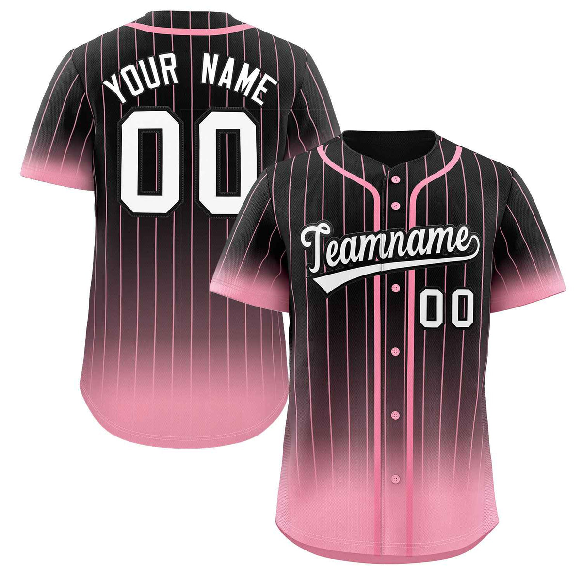 Benutzerdefinierte Schwarz Rosa-Weiß Gradienten Streifen Mode Authentische Baseball Jersey