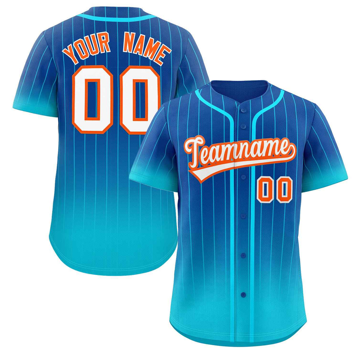 Benutzerdefinierte Royal Sky Blau-Orange Gradienten Streifen Mode Authentische Baseball Jersey