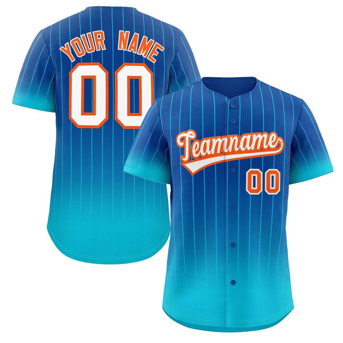 Maillot de baseball authentique à rayures dégradées bleu ciel et orange royal personnalisé