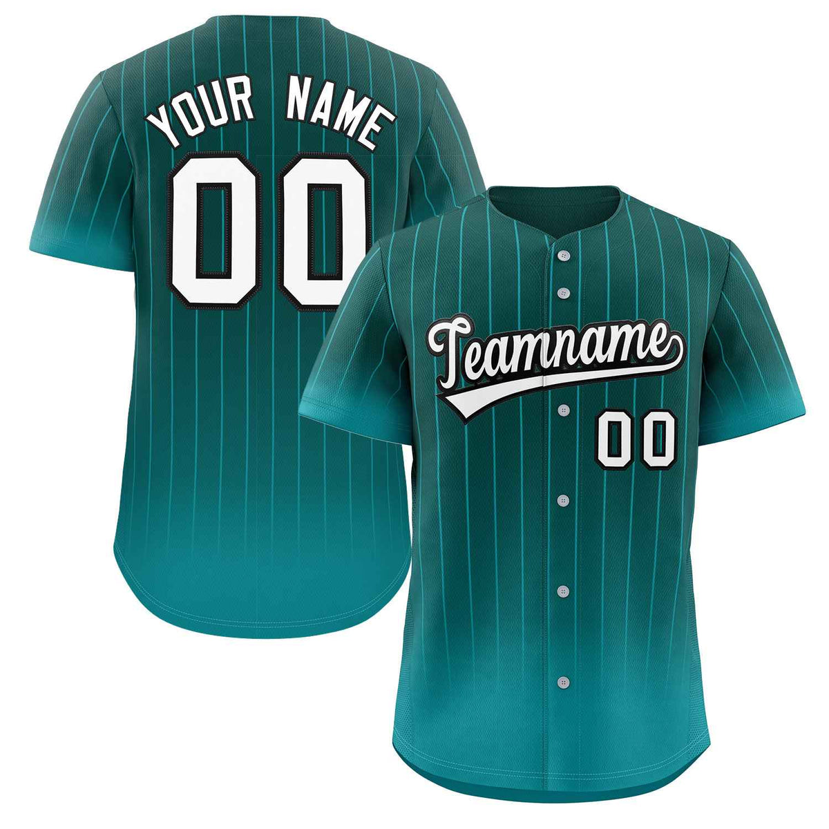 Maillot de baseball authentique à rayures dégradées blanc-noir Aqua personnalisé