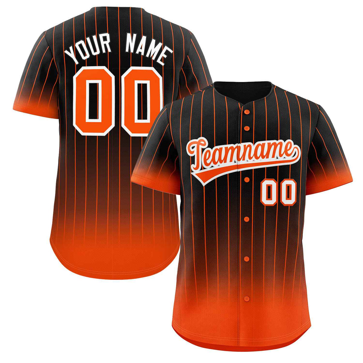 Benutzerdefinierte Schwarz Orange-Weiß Gradienten Streifen Mode Authentische Baseball Jersey