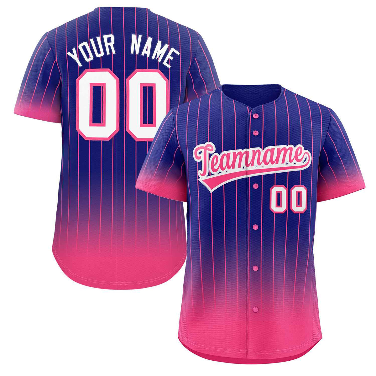 Benutzerdefinierte Lila Rosa-Weiß Gradienten Streifen Mode Authentische Baseball Jersey