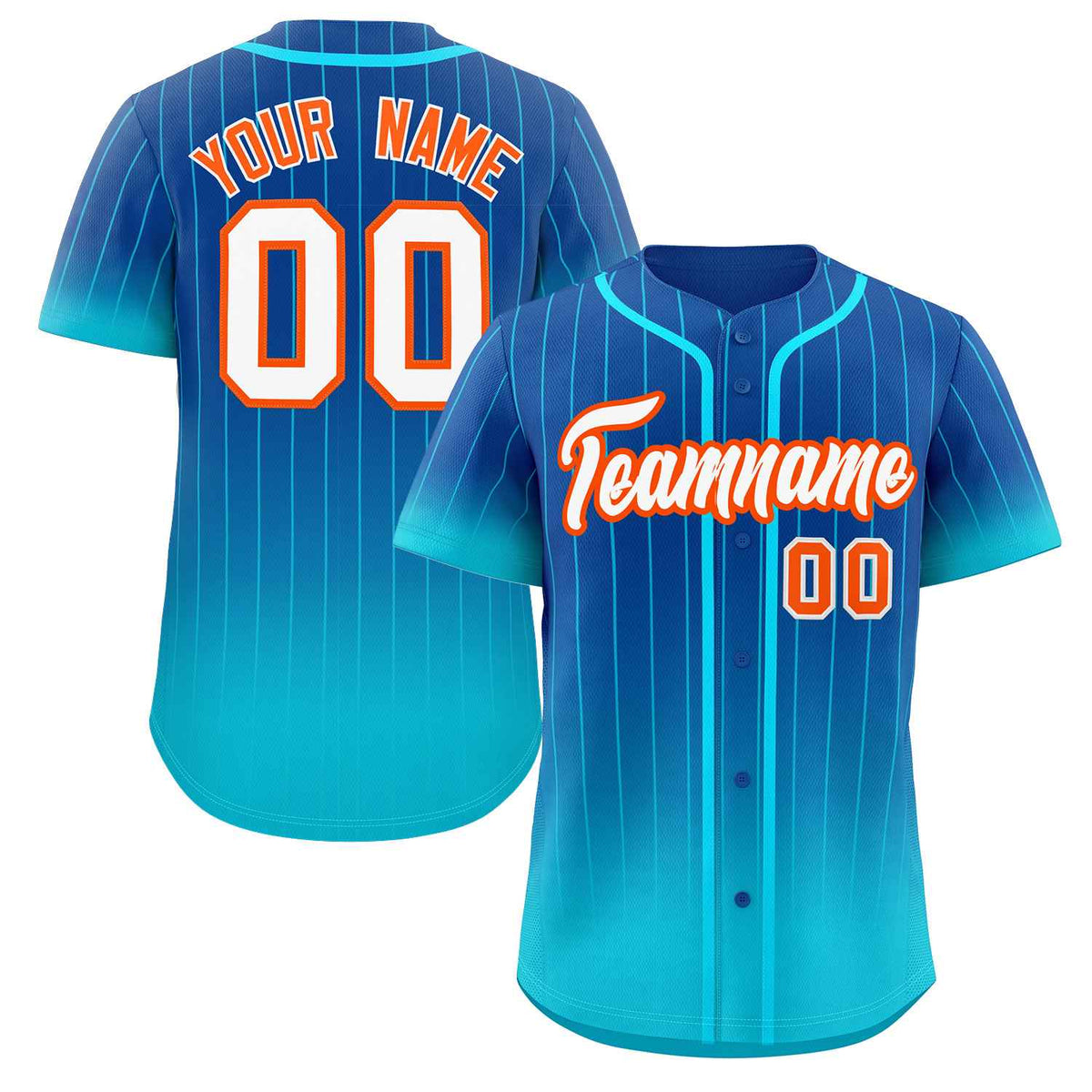Benutzerdefinierte Royal Sky Blau-Orange Gradienten Streifen Mode Authentische Baseball Jersey
