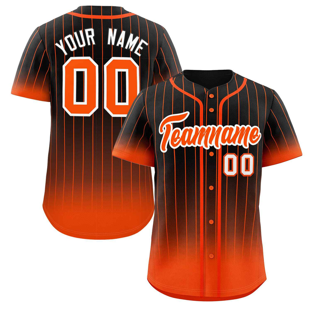 Benutzerdefinierte Schwarz Orange-Weiß Gradienten Streifen Mode Authentische Baseball Jersey