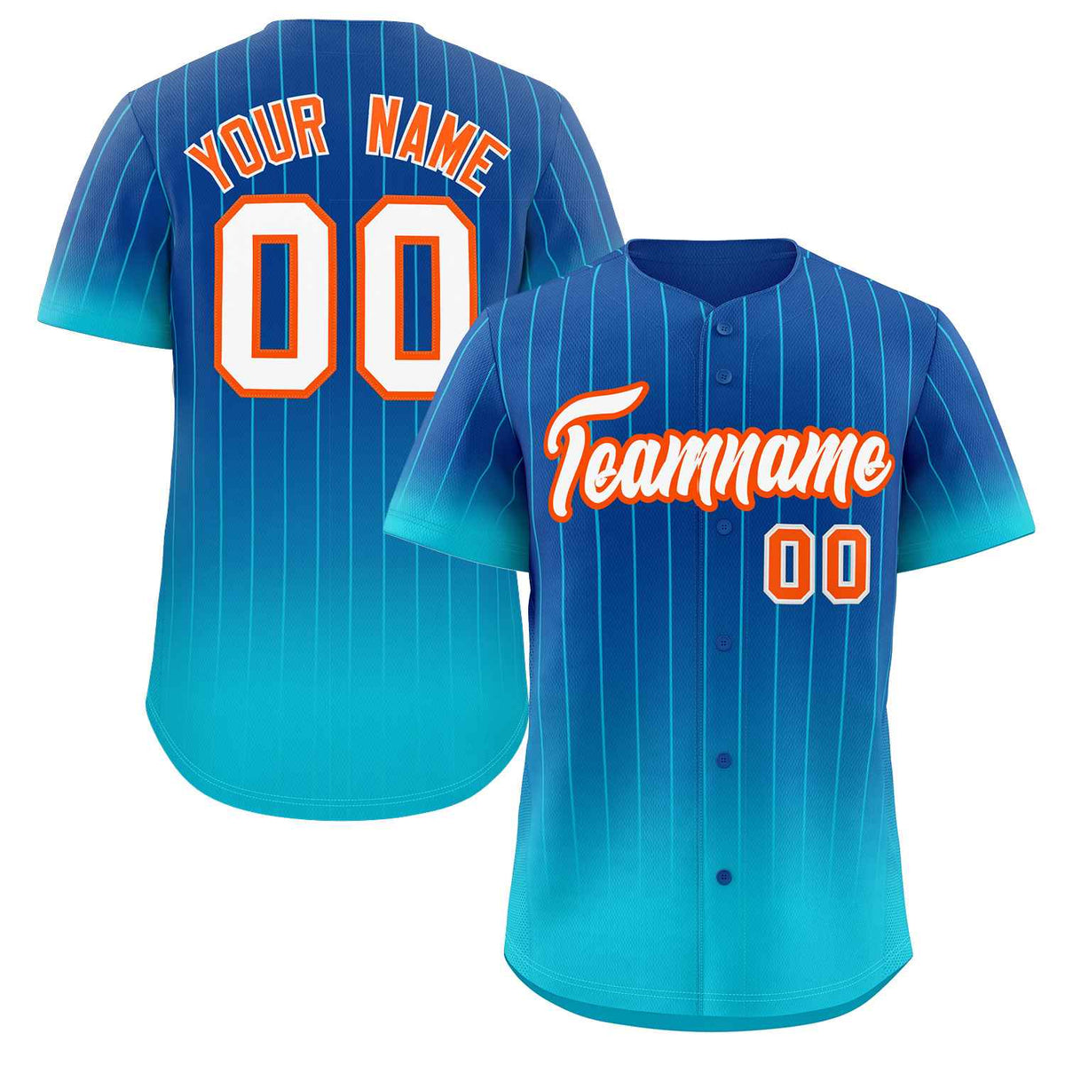 Maillot de baseball authentique à rayures dégradées bleu ciel et orange royal personnalisé