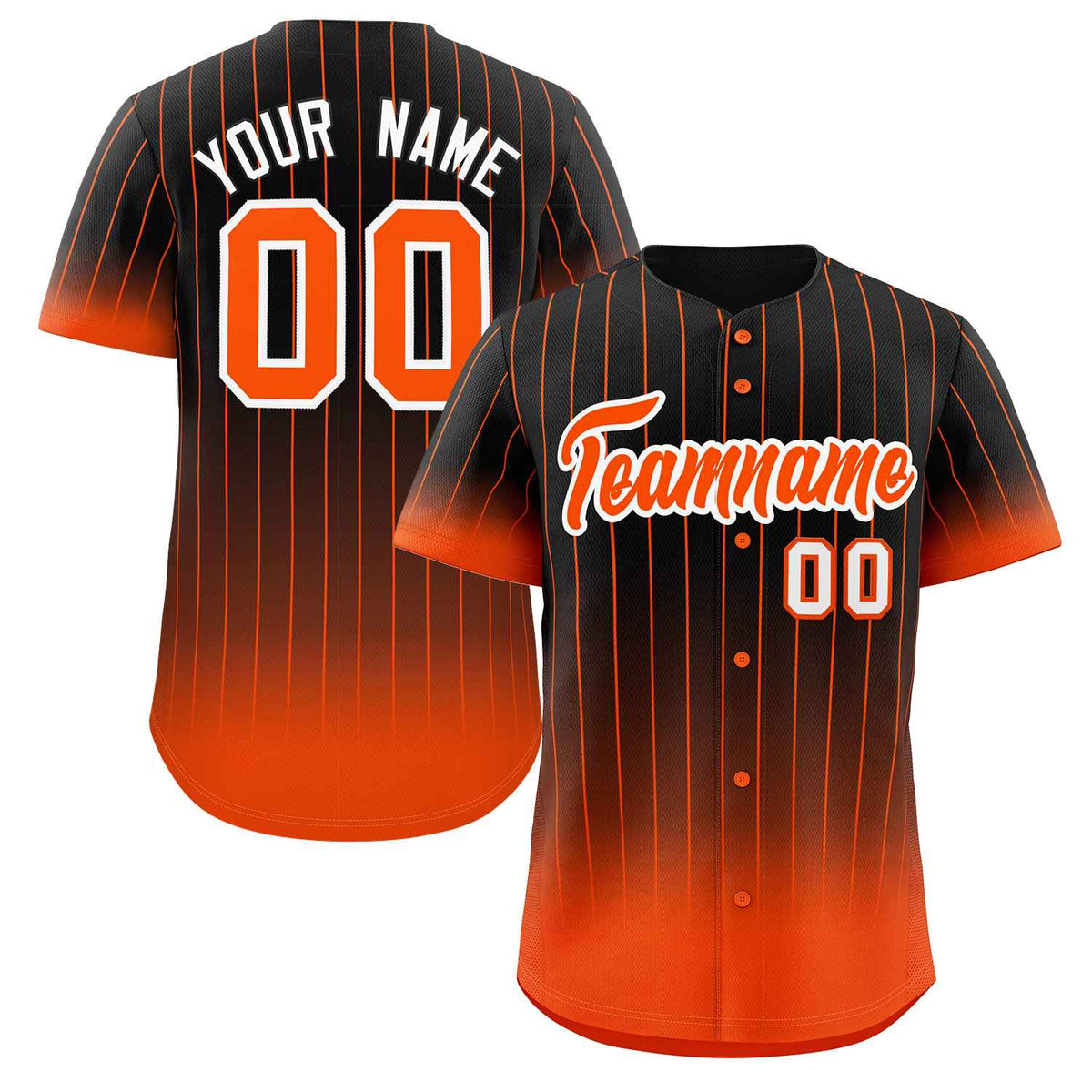 Benutzerdefinierte Schwarz Orange-Weiß Gradienten Streifen Mode Authentische Baseball Jersey