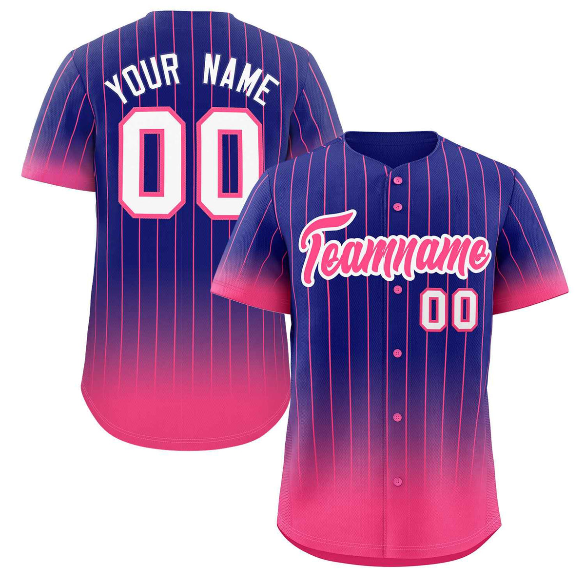 Benutzerdefinierte Lila Rosa-Weiß Gradienten Streifen Mode Authentische Baseball Jersey