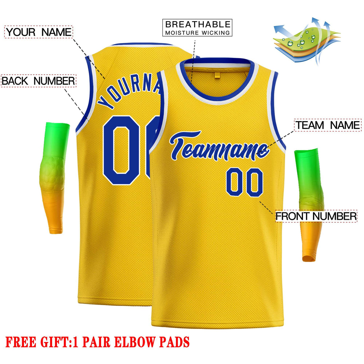 Custom Yellow Royal-White Classic Tops Casual Basketball Jersey