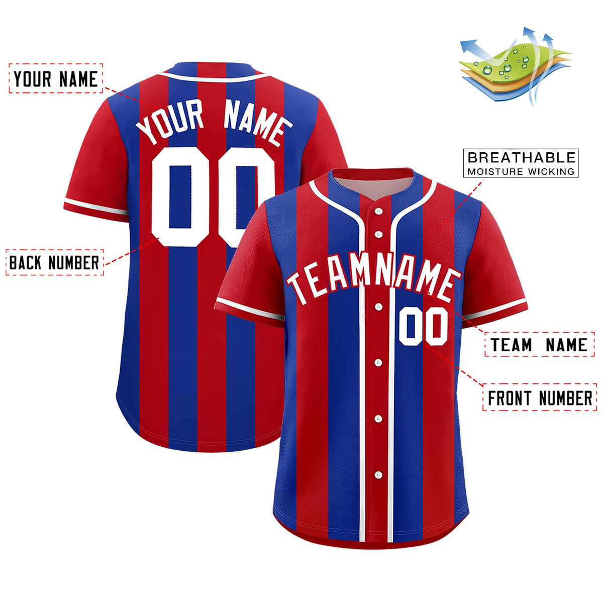 Custom Red Royal Thick Stripe Fashion Authentic Baseball jersey | KXKSHOP