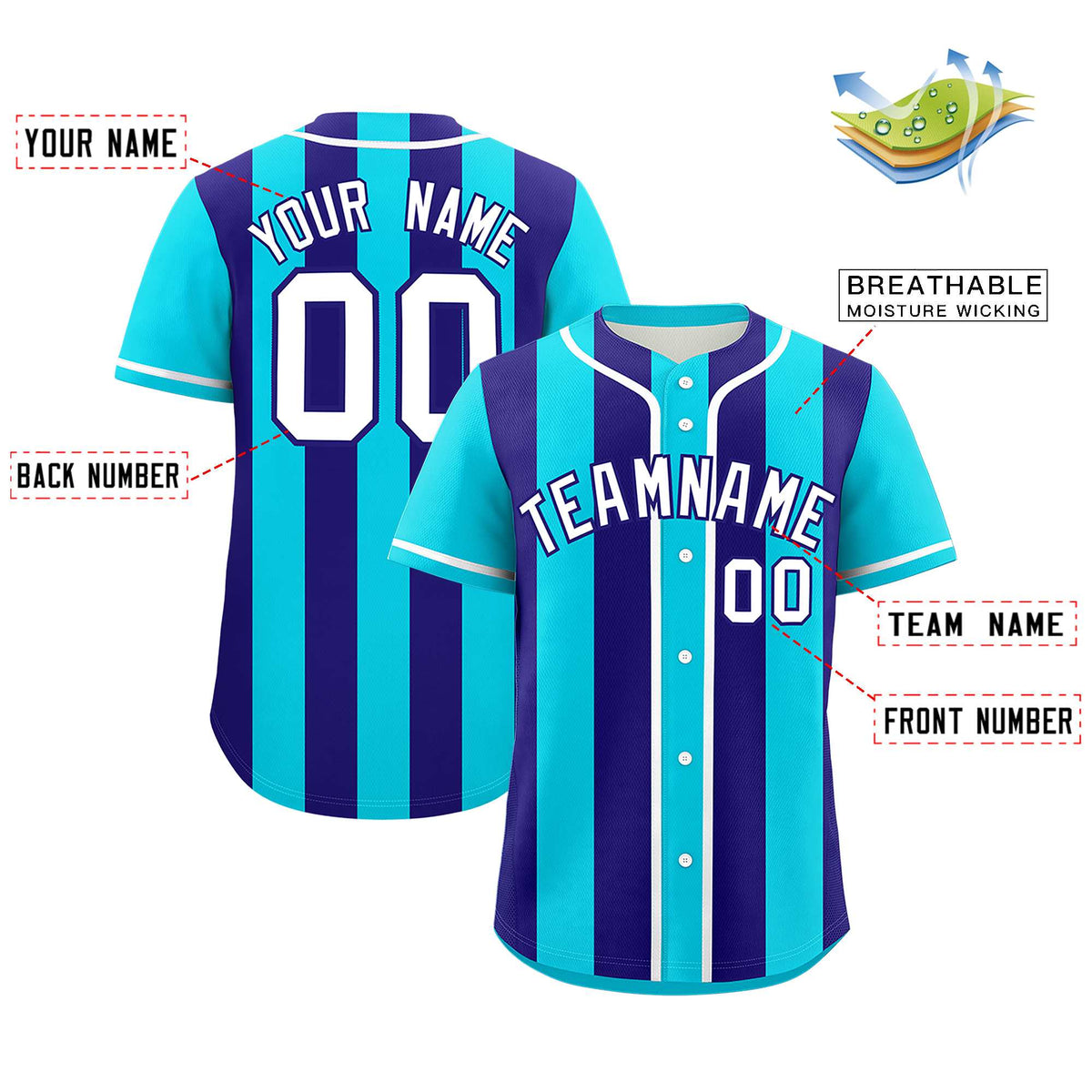 Custom Sky Blue Purple Thick Stripe Fashion Authentic Baseball jersey | KXKSHOP