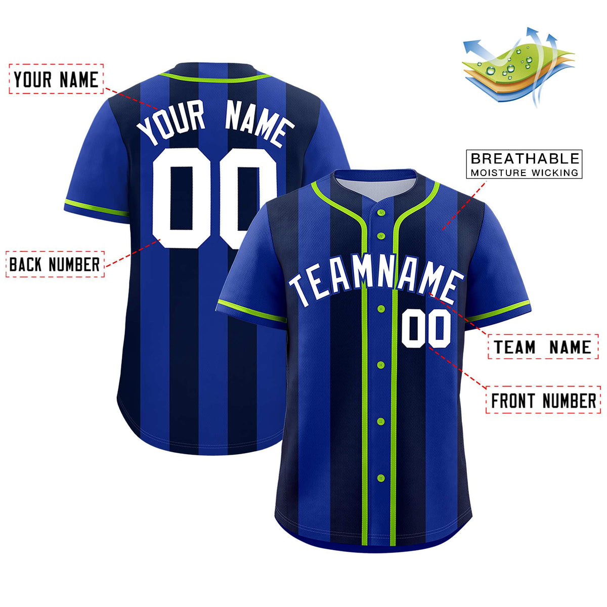 Custom Royal Navy Thick Stripe Fashion Authentic Baseball jersey | KXKSHOP