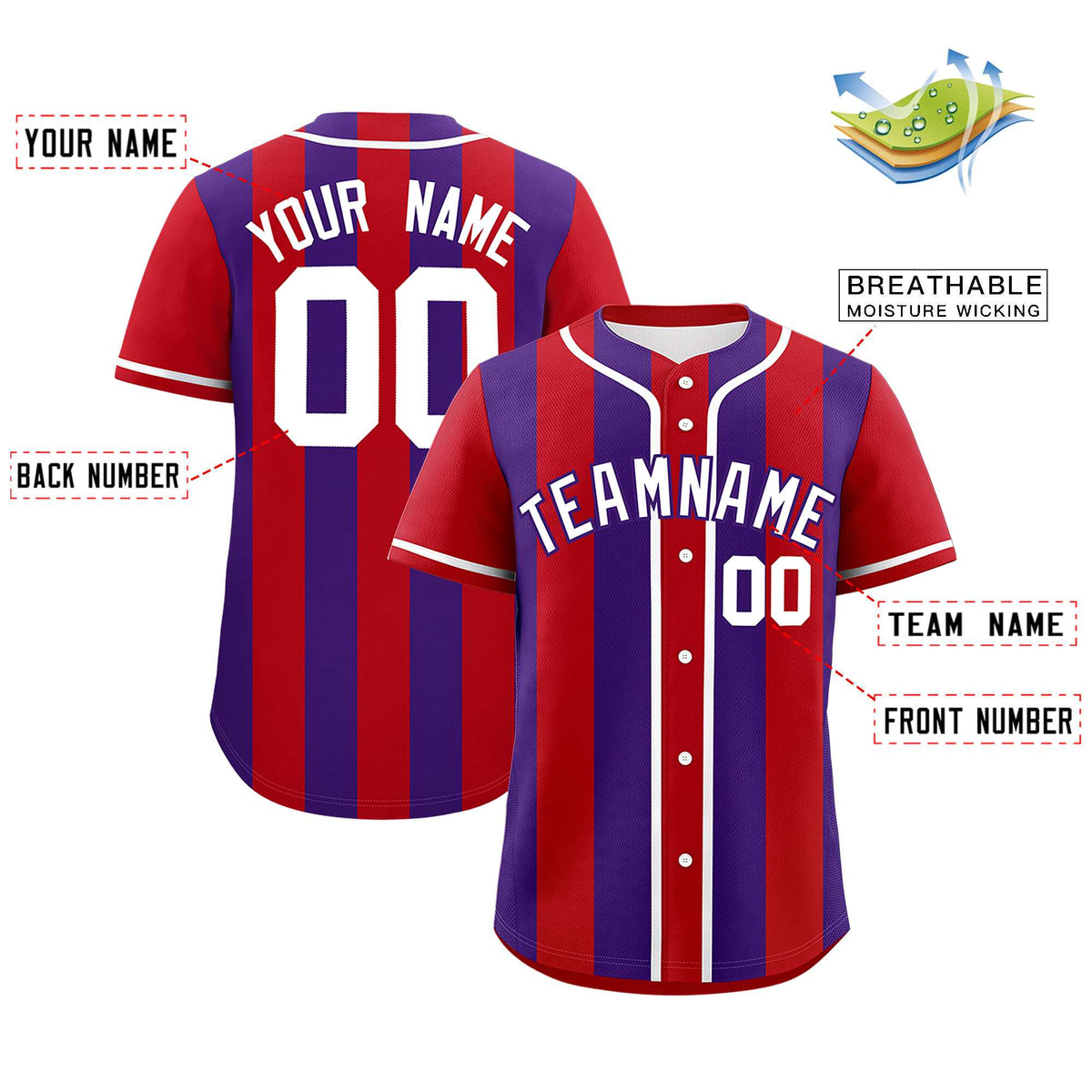 Custom Red Purple Thick Stripe Fashion Authentic Baseball jersey | KXKSHOP