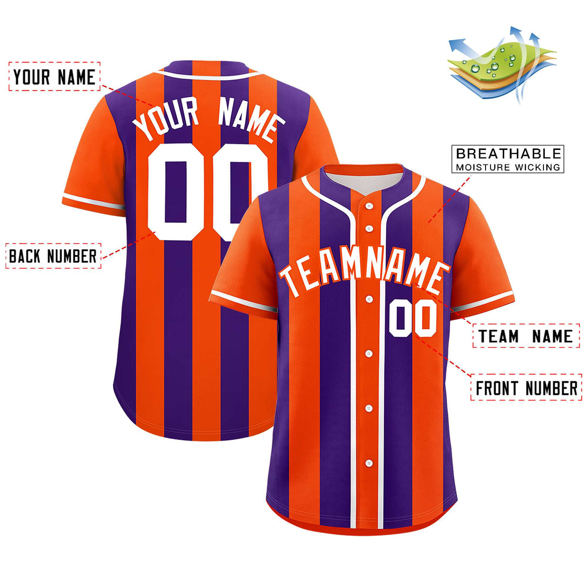 Custom Orange Purple Thick Stripe Fashion Authentic Baseball jersey | KXKSHOP