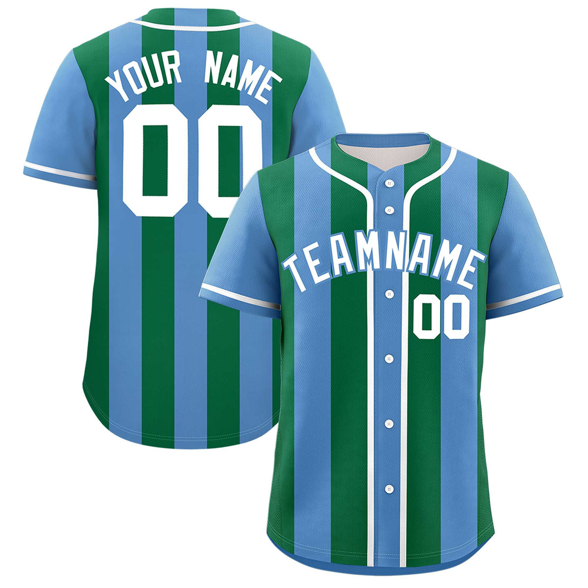 Custom Light Blue Kelly Green Thick Stripe Fashion Authentic Baseball jersey | KXKSHOP