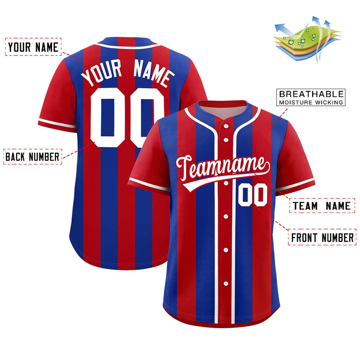 Custom Red Royal Thick Stripe Fashion Authentic Baseball jersey | KXKSHOP