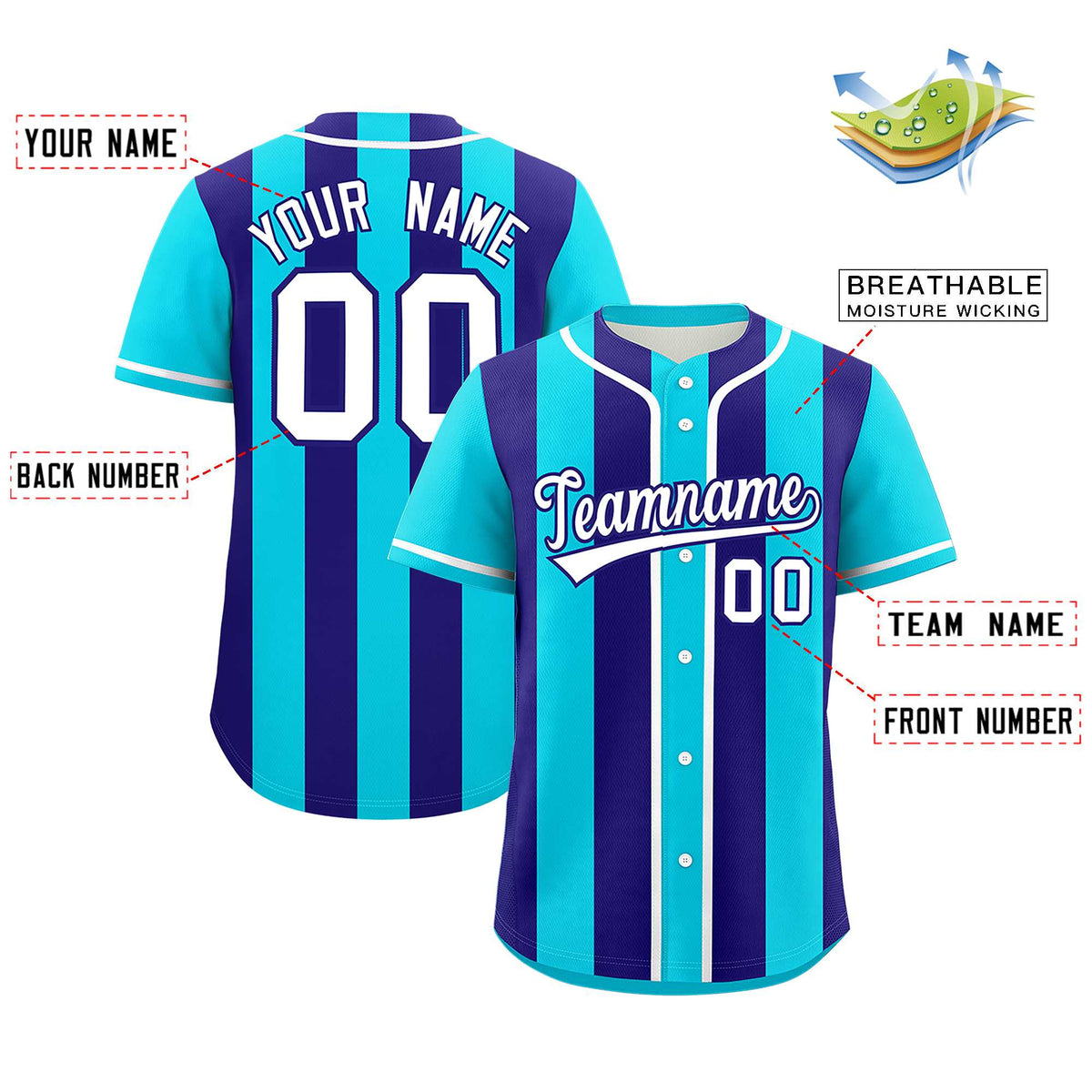 Custom Sky Blue Purple Thick Stripe Fashion Authentic Baseball jersey | KXKSHOP