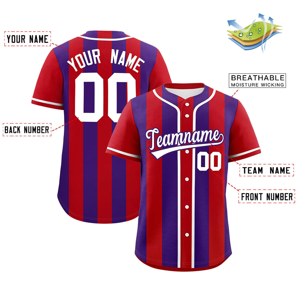 Custom Red Purple Thick Stripe Fashion Authentic Baseball jersey | KXKSHOP