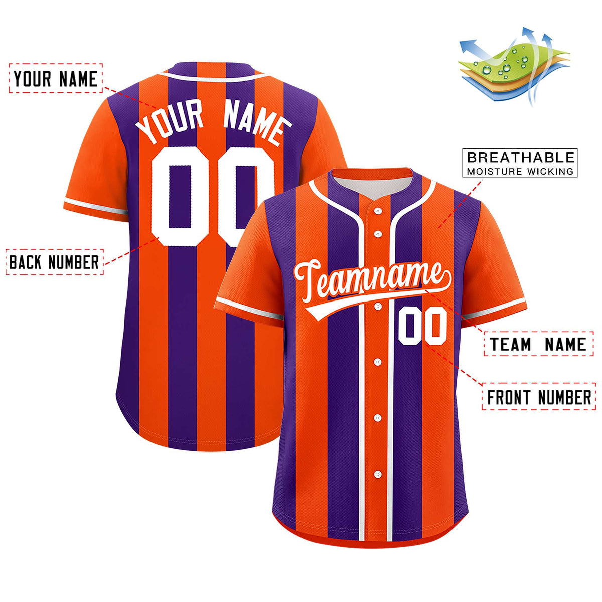Custom Orange Purple Thick Stripe Fashion Authentic Baseball jersey | KXKSHOP