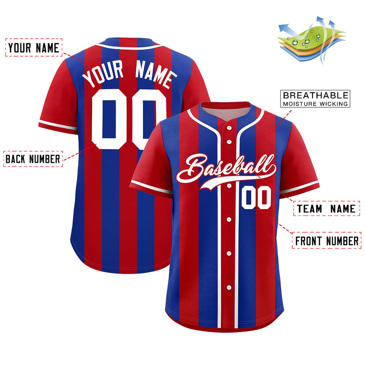 Custom Red Royal Thick Stripe Fashion Authentic Baseball jersey | KXKSHOP