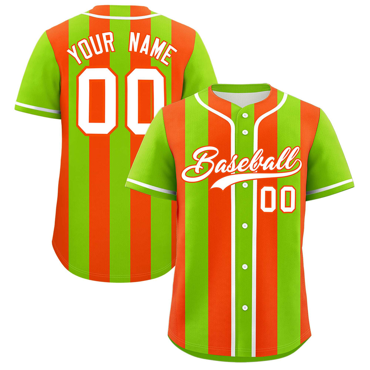 Custom Neon Green Orange Thick Stripe Fashion Authentic Baseball jersey | KXKSHOP