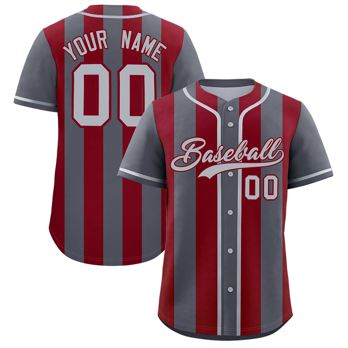 Custom Dark Gray Crimson Thick Stripe Fashion Authentic Baseball jersey | KXKSHOP