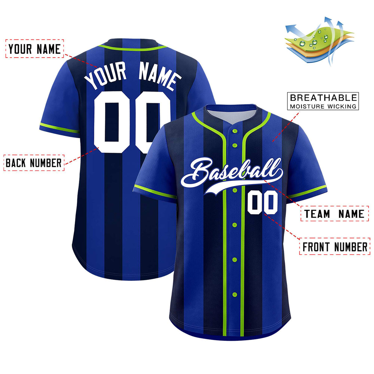 Custom Royal Navy Thick Stripe Fashion Authentic Baseball jersey | KXKSHOP