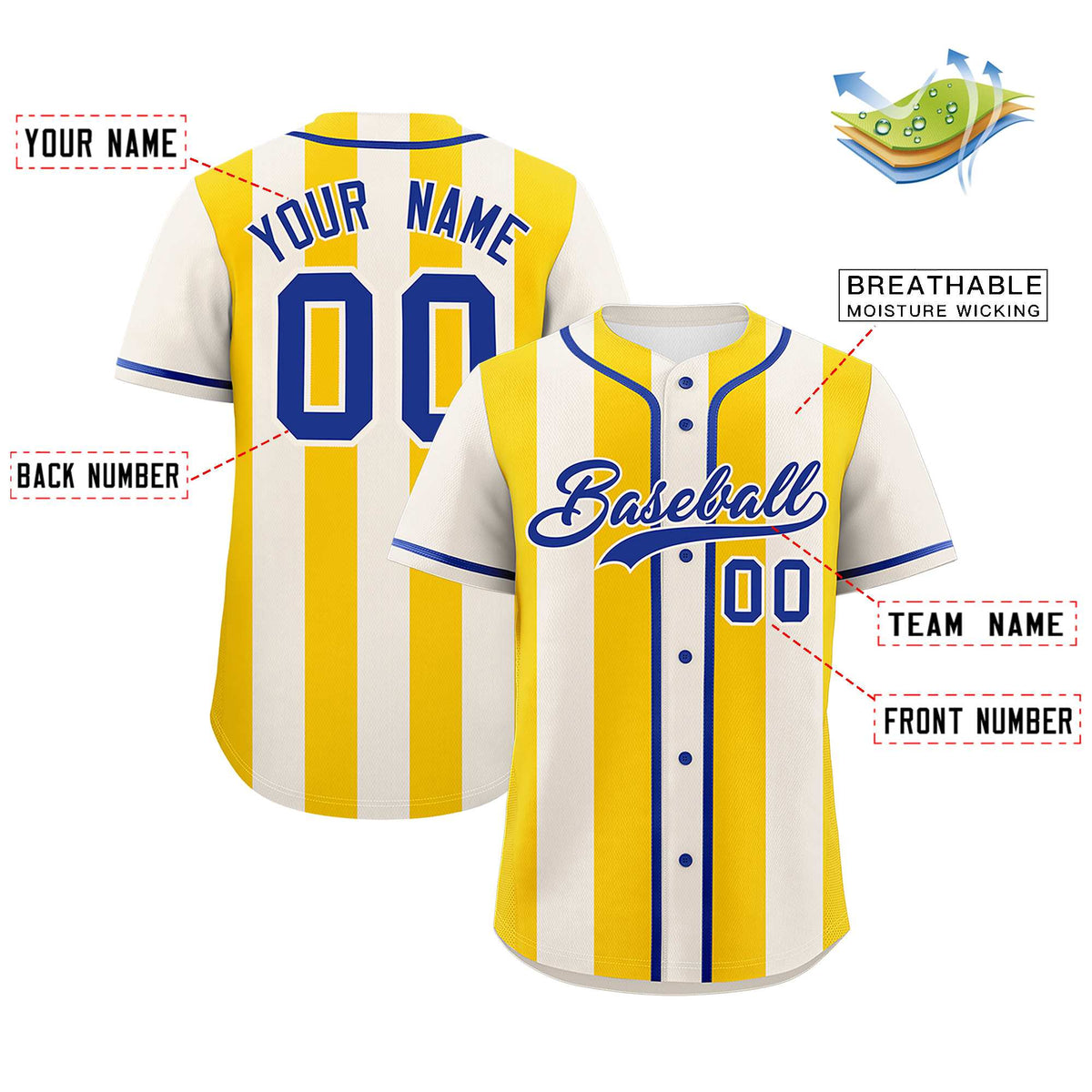 Custom Cream Gold Thick Stripe Fashion Authentic Baseball jersey | KXKSHOP