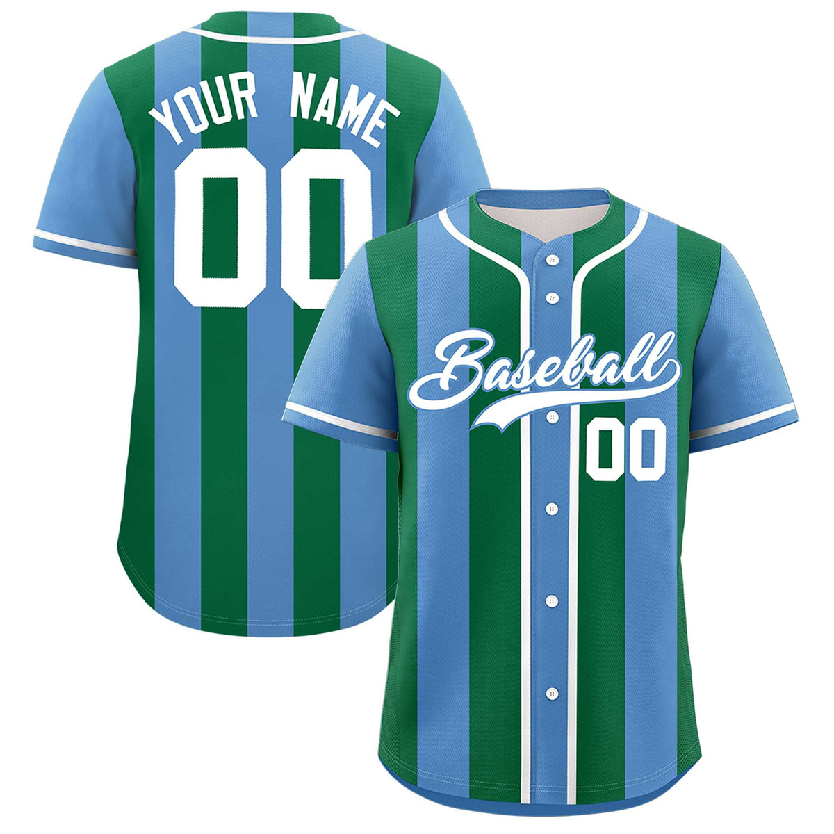 Custom Light Blue Kelly Green Thick Stripe Fashion Authentic Baseball jersey | KXKSHOP