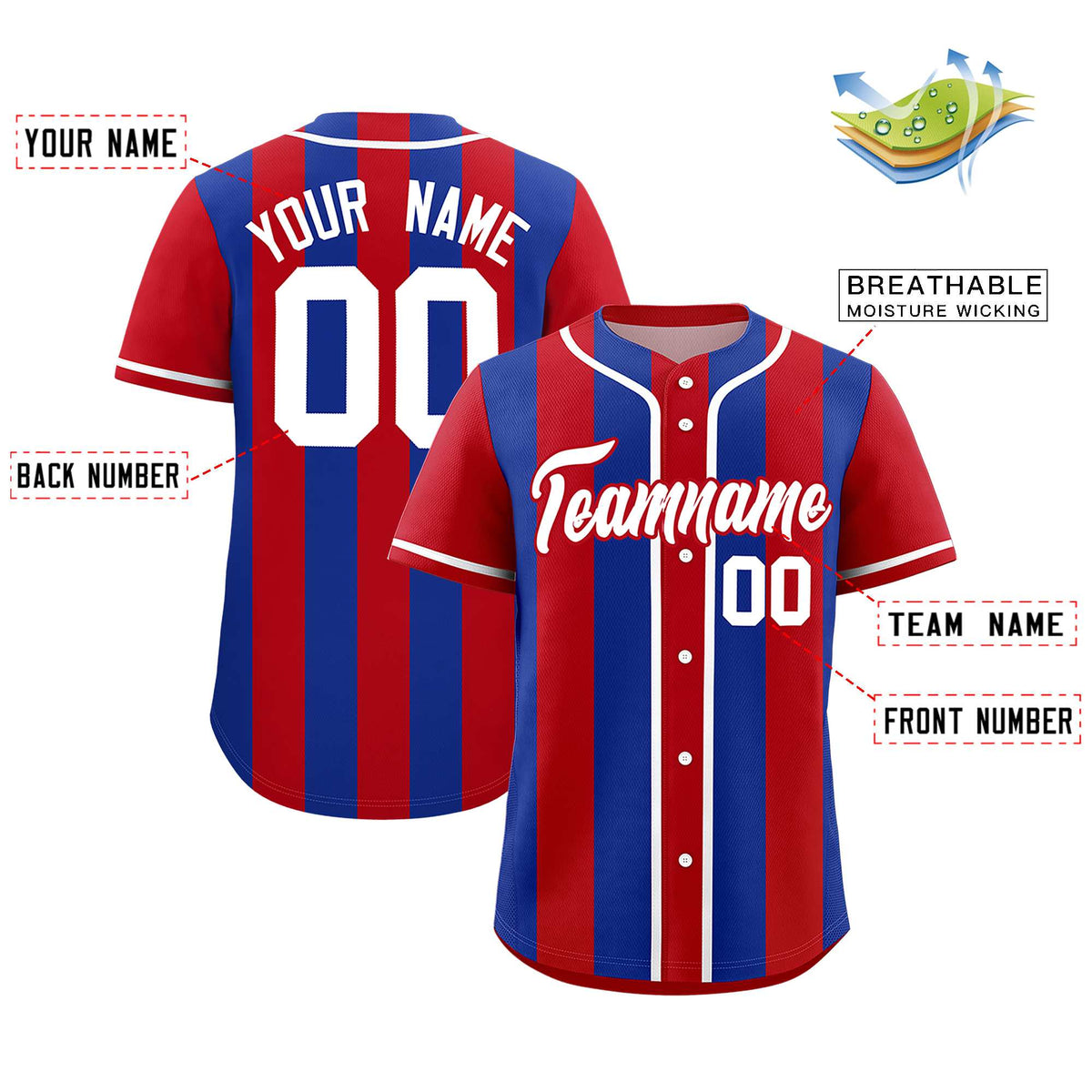 Custom Red Royal Thick Stripe Fashion Authentic Baseball jersey | KXKSHOP
