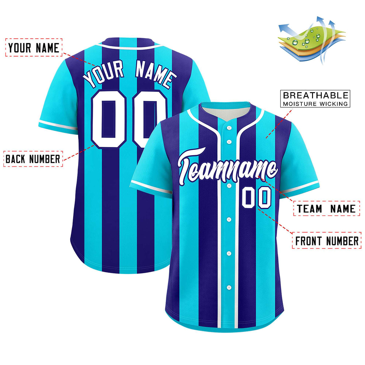 Custom Sky Blue Purple Thick Stripe Fashion Authentic Baseball jersey | KXKSHOP