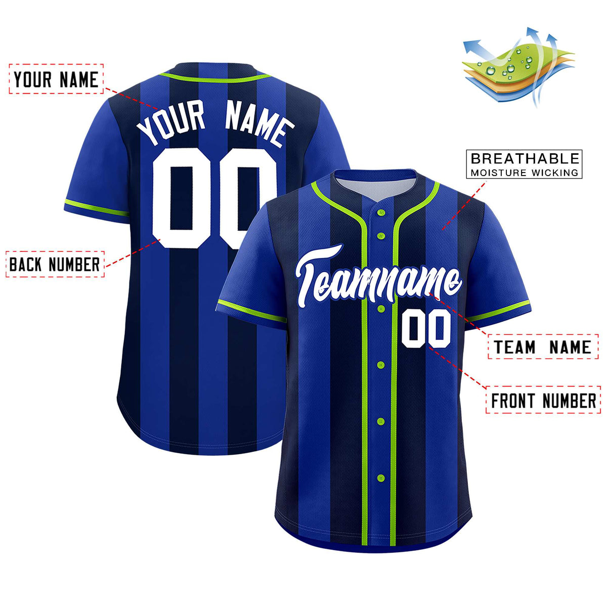 Custom Royal Navy Thick Stripe Fashion Authentic Baseball jersey | KXKSHOP