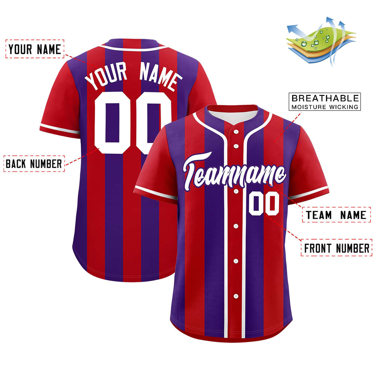 Custom Red Purple Thick Stripe Fashion Authentic Baseball jersey | KXKSHOP