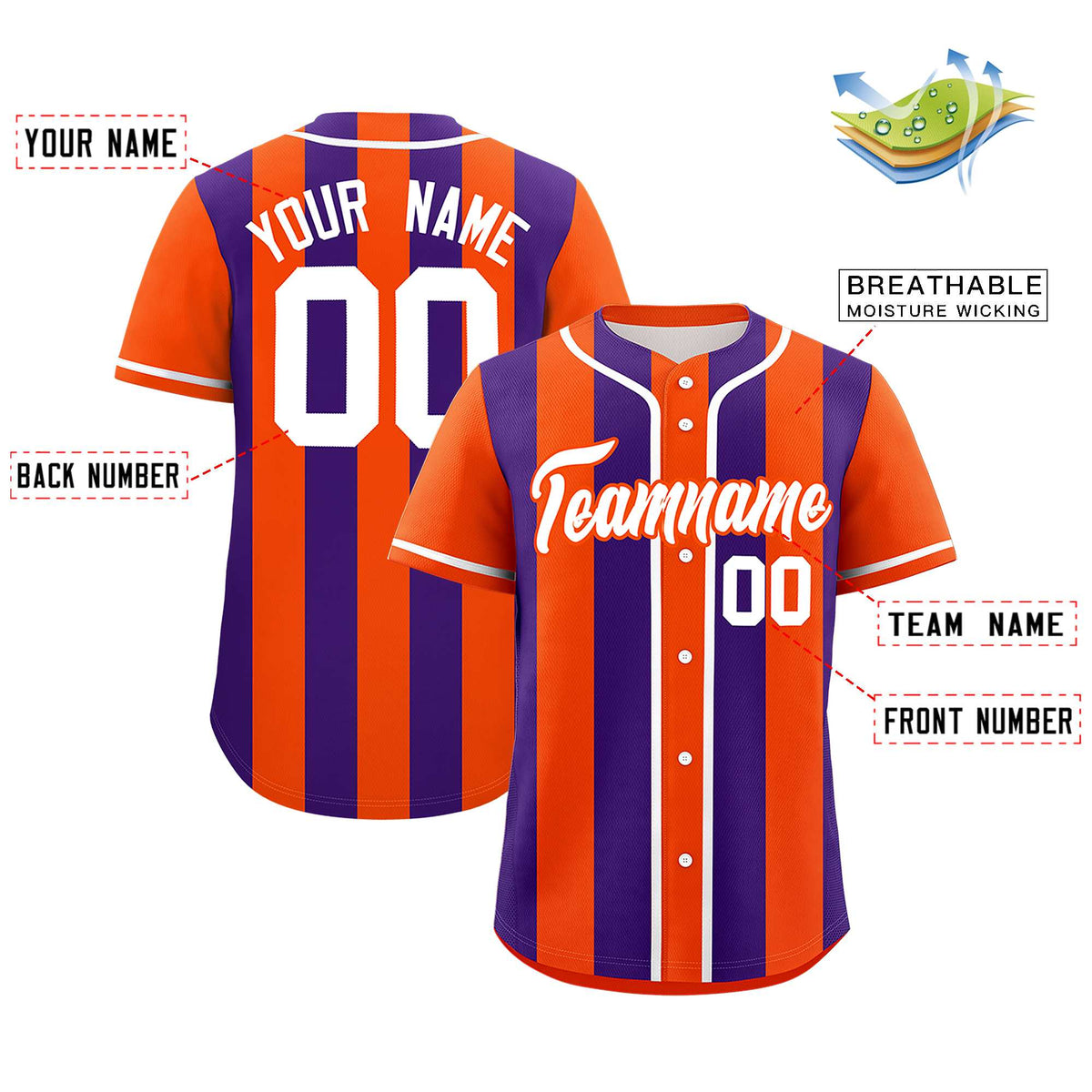 Custom Orange Purple Thick Stripe Fashion Authentic Baseball jersey | KXKSHOP