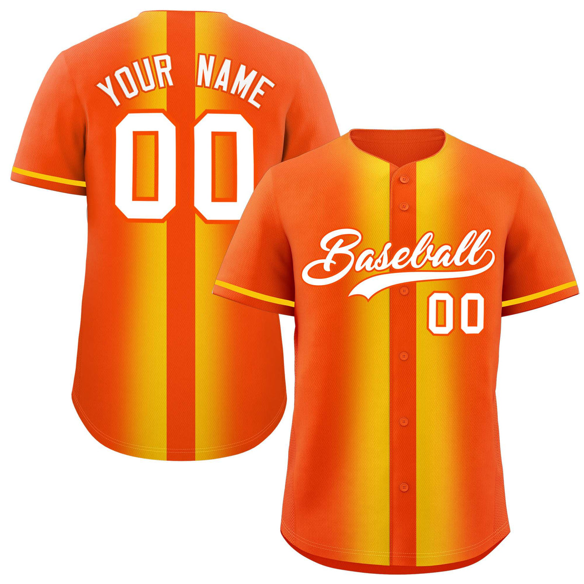 Custom Orange Gold Lapel Gradient Fashion Authentic Baseball Jersey| KXKSHOP