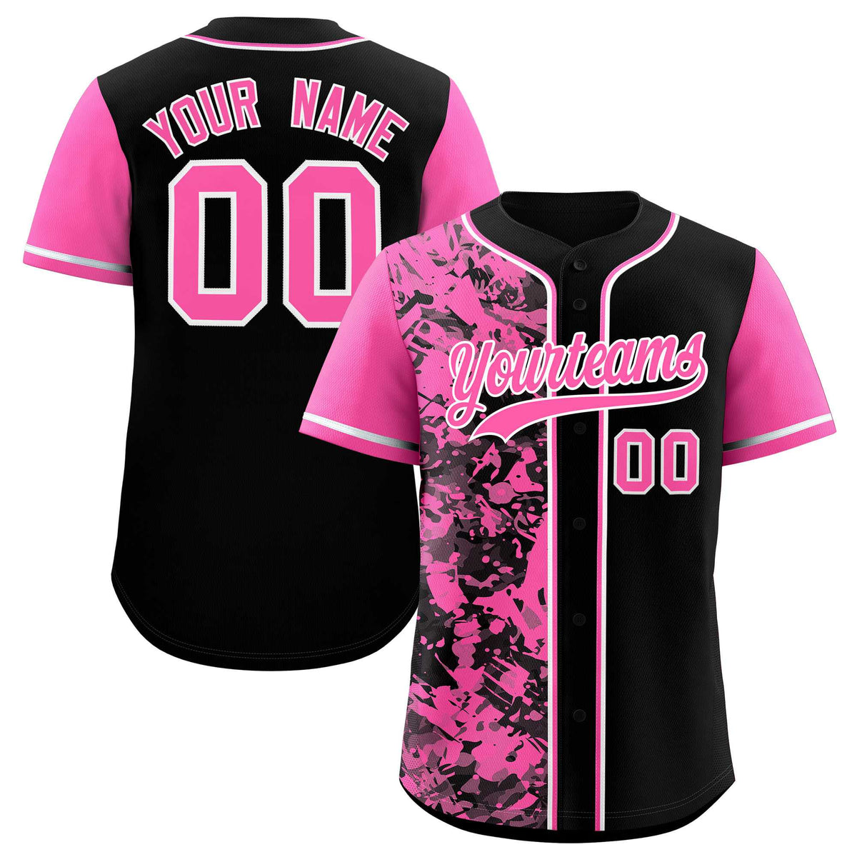 Custom Black Pink Split Personalized Graffiti Raglan Sleeve Authentic Baseball Jersey