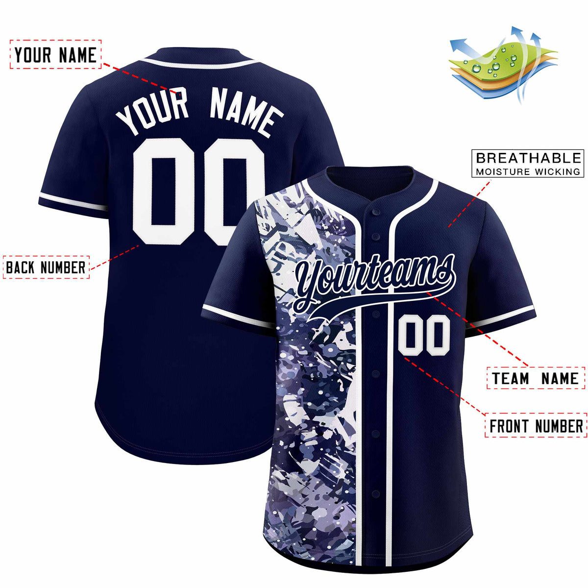 Custom Navy White Split Personalized Graffiti Raglan Sleeve Authentic Baseball Jersey