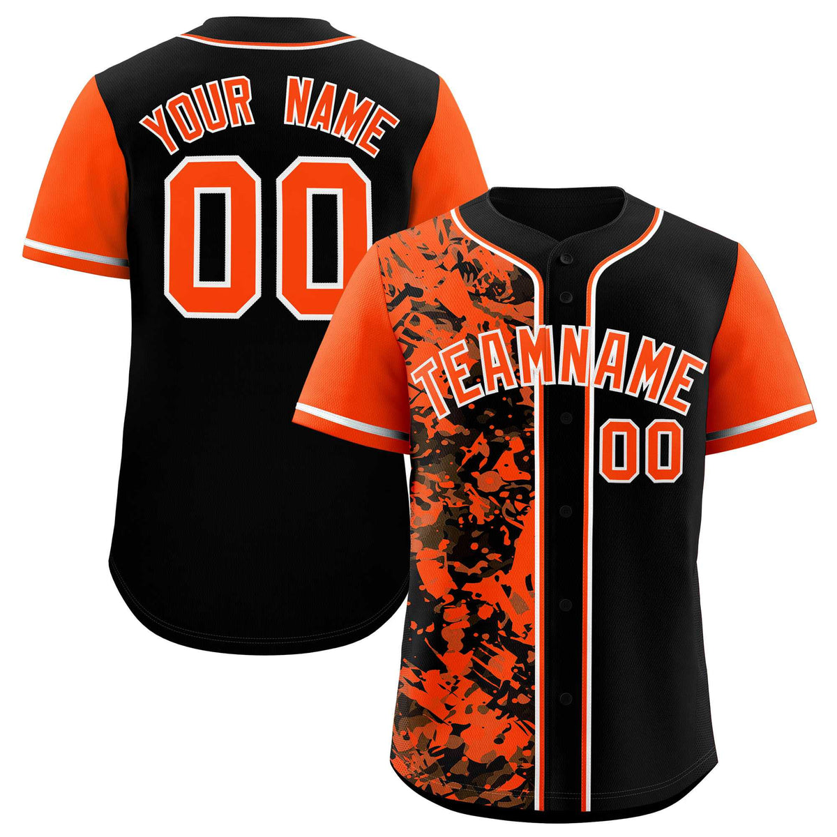 Custom Black Orange Split Personalized Graffiti Raglan Sleeve Authentic Baseball Jersey