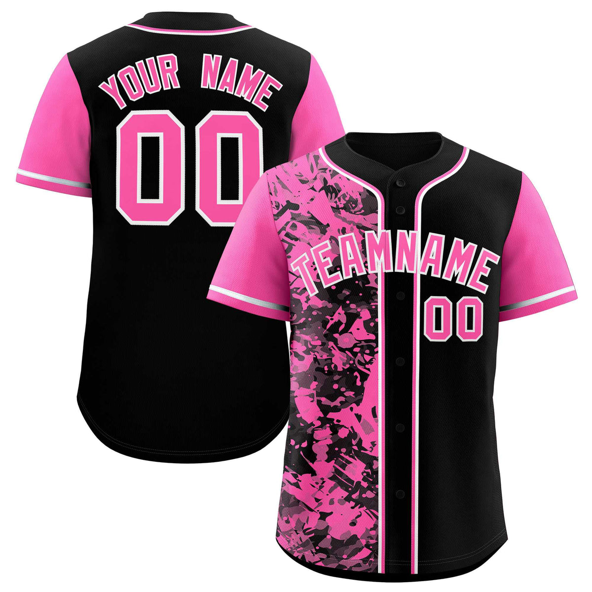 Custom Black Pink Split Personalized Graffiti Raglan Sleeve Authentic Baseball Jersey