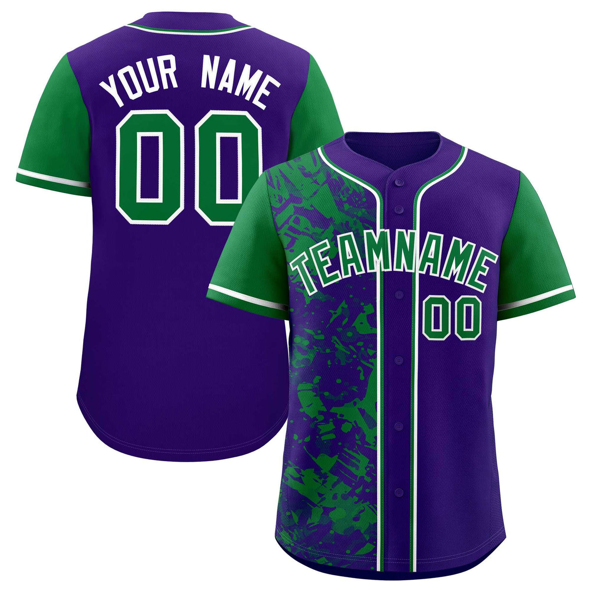 Custom Purple Green Split Personalized Graffiti Raglan Sleeve Authentic Baseball Jersey