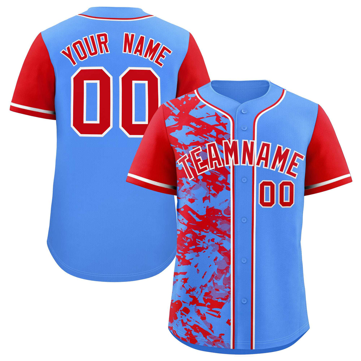Custom Blue Red Split Personalized Graffiti Raglan Sleeve Authentic Baseball Jersey