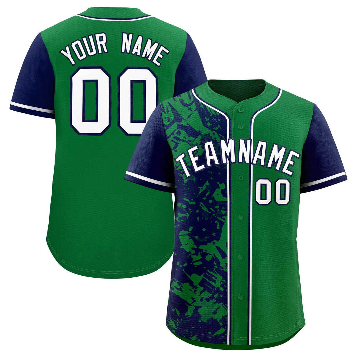 Custom Green Navy Split Personalized Graffiti Raglan Sleeve Authentic Baseball Jersey