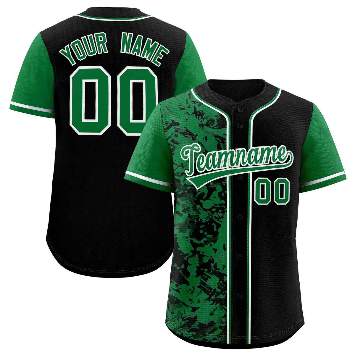 Custom Black Green Split Personalized Graffiti Raglan Sleeve Authentic Baseball Jersey