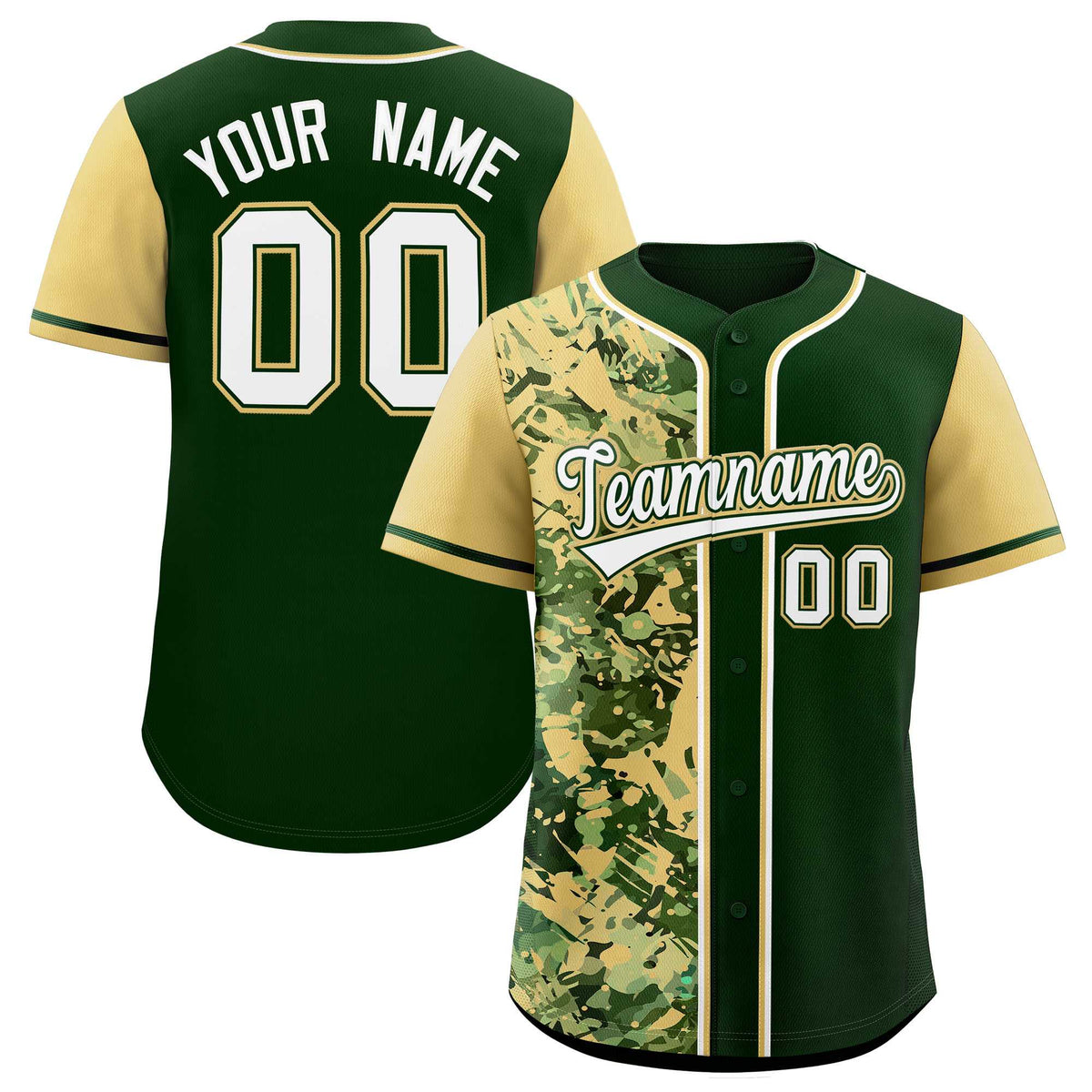 Custom Green Khaki Split Personalized Graffiti Raglan Sleeve Authentic Baseball Jersey