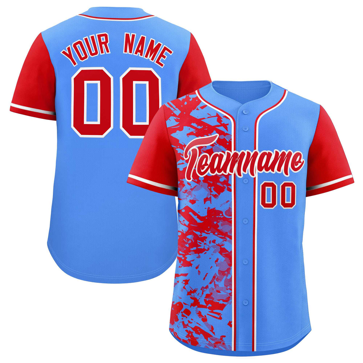Custom Blue Red Split Personalized Graffiti Raglan Sleeve Authentic Baseball Jersey