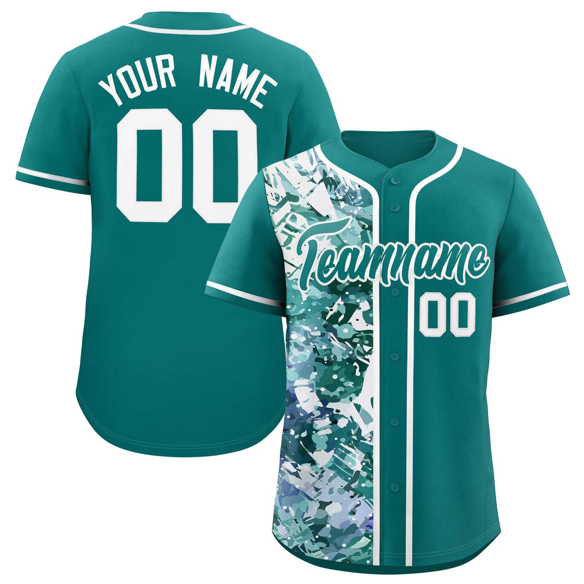 Custom Aqua White Split Personalized Graffiti Raglan Sleeve Authentic Baseball Jersey