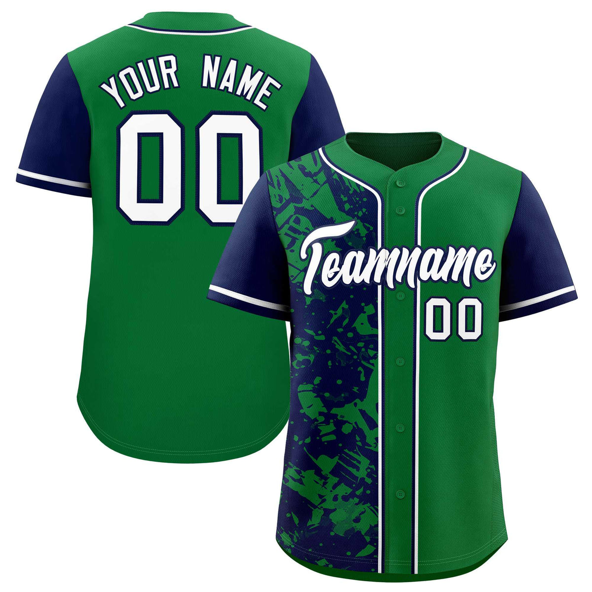 Custom Green Navy Split Personalized Graffiti Raglan Sleeve Authentic Baseball Jersey
