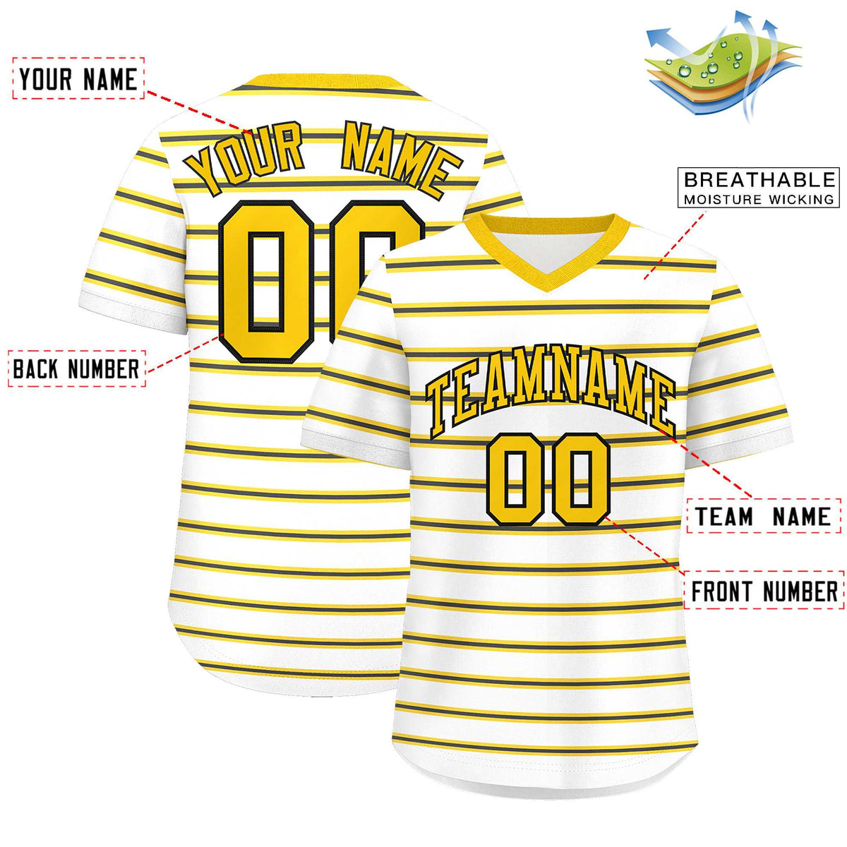 Custom White Gold-Black Personalized Horizontal Stripe Authentic Pullover Baseball Jersey | KXKSHOP
